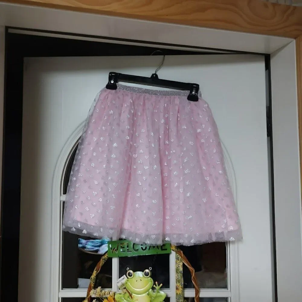 New The Children's Place Pink Silver Stars Tulle Skirt Size Girl's L 10/12
